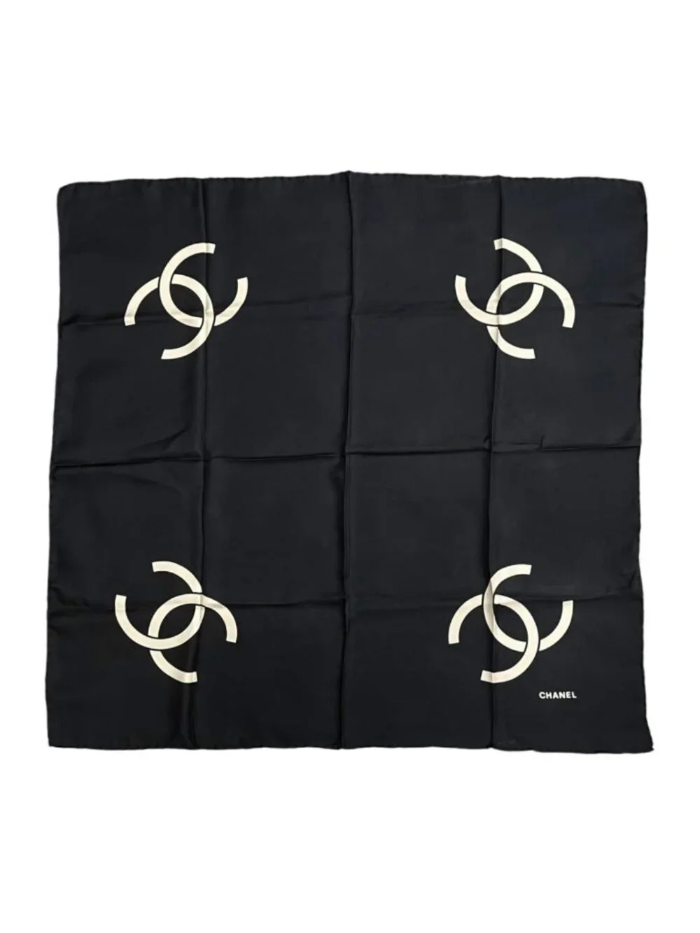 Chanel Silk Scarf CC Logo Black Beige Scarf